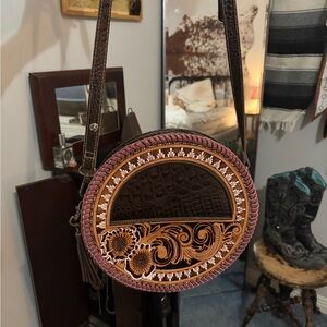 Myra circle tooled leather bag